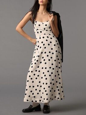 Anthropologie The Jocelyn Polka Dot Satin Midi Dress White Size Medium NWT